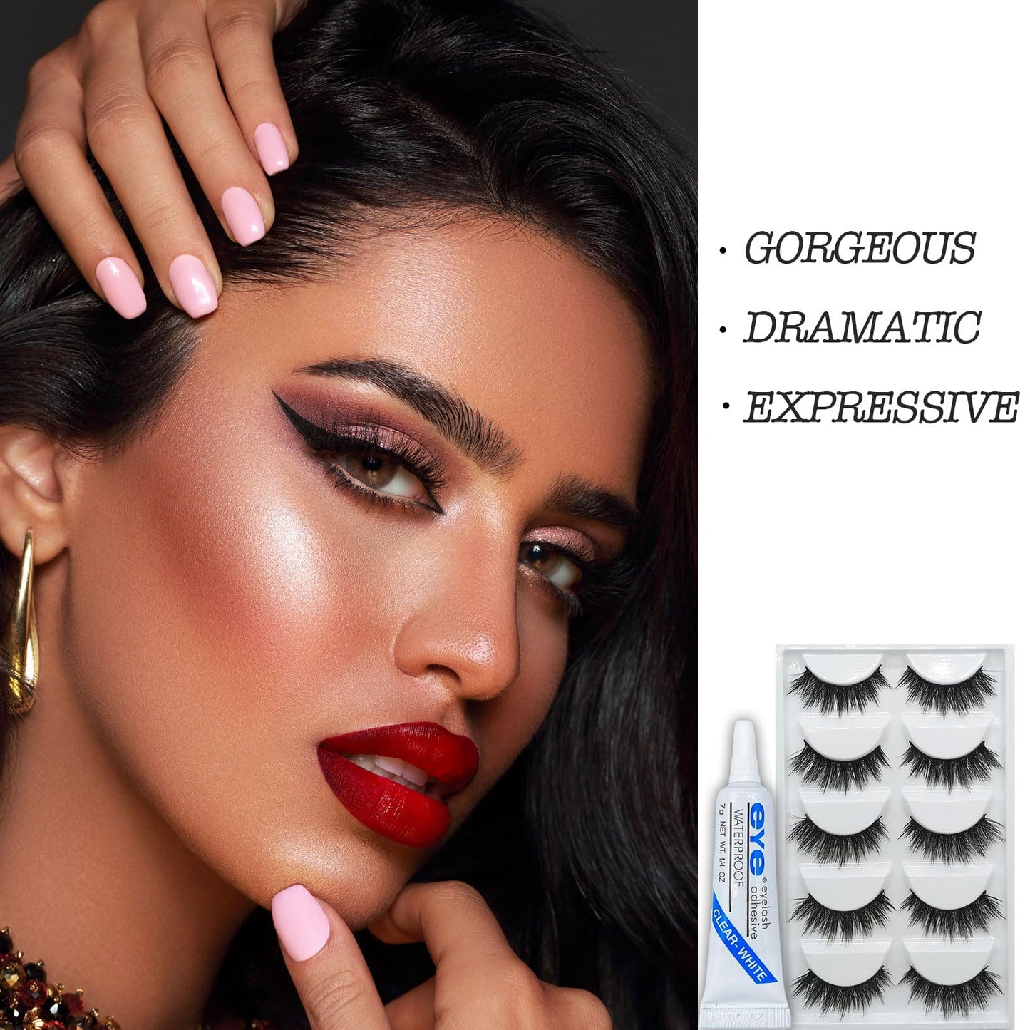 LYNTYAOU Lashes False Eyelashes,Fluffy Russian Eyelash 5 Pairs Strip with Glue, Volume Dramatic Fluffy Wispy Natural Eyelashes, 3D Thick Long Fake Lashes