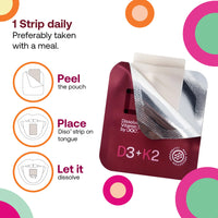 OQO Diso Vitamin D3 K2 - Tin of 30 Oral Dissolvable Strips, Vitamin D3 (10mcg) and K2 (75mcg), High Strength Bone Health Supplement with Fast Absorption Calcium, Gluten-Free (Raspberry)