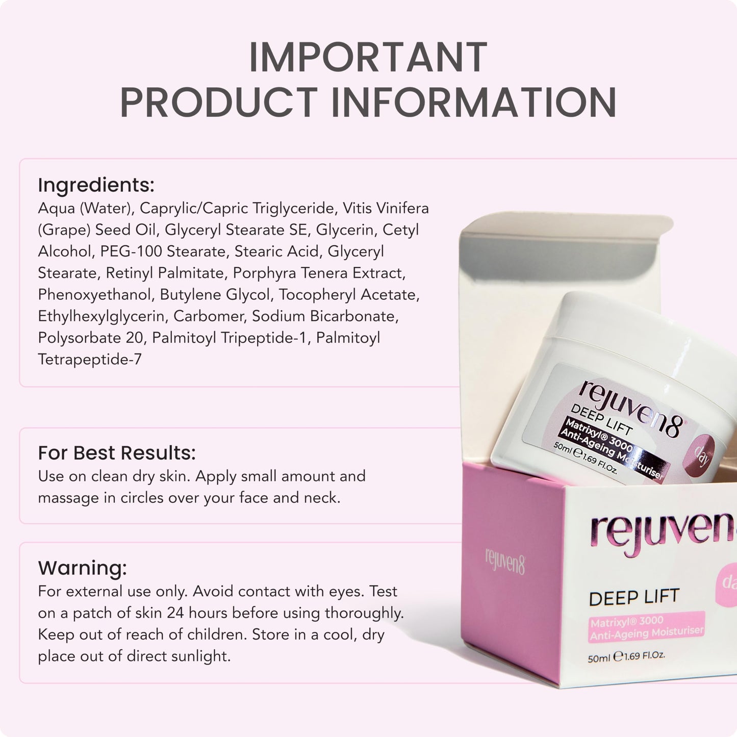 Rejuven8 Deep Lift Day Cream with Matrixyl 3000, Marine Collagen, Retinol & Vitamin E – Anti Ageing Moisturiser for Women – Firming Face Cream for Mature Skin – 50ml