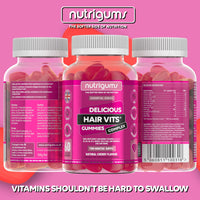 Hair Vitamin Biotin Complex Gummy | Cherry Flavour | 60 Vegan Gummies | Multivitamin Supplement containing Biotin, Vitamin C, Folic Acid and Zinc | Maintain Healthy Hair Growth by NUTRIGUMS®