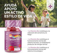 Kids Vitamin B12 Gummies - Energy & Metabolism Support Supplement - 30 Chewable Childrens B Complex Supplements – Vegan, Non-GMO - Enriched with Vitamin C, B1, B2, B6, Biotin - Made by Novomins