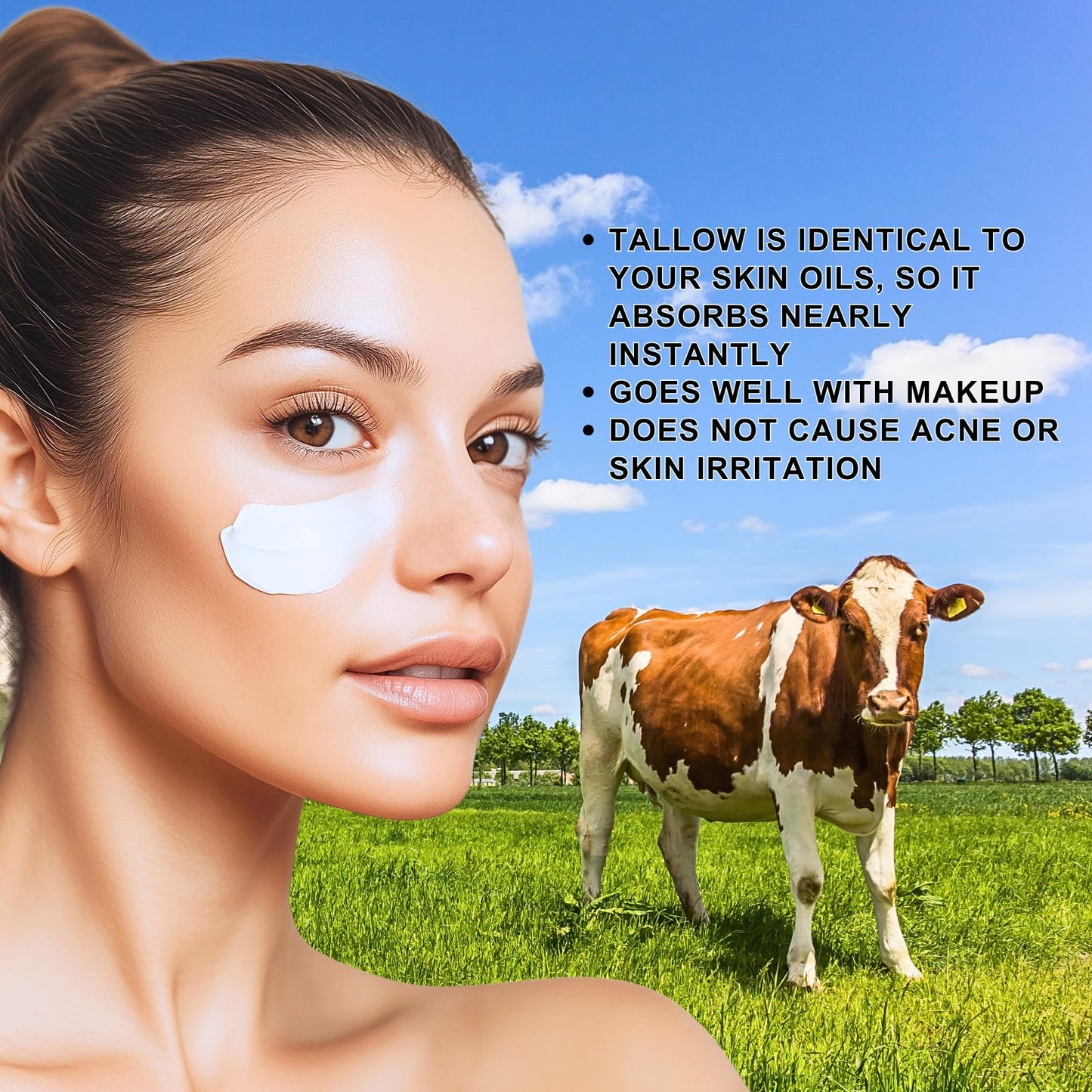 TBeautfave Beef Tallow Sunscreen SPF 50 Face, Beef Tallow Sun Cream SPF 50, Natural Sunscreen for Face & Body, Non Nano Zinc Oxide Sunscreens for All Skin Types, Lightweight, Non Greasy, 85g
