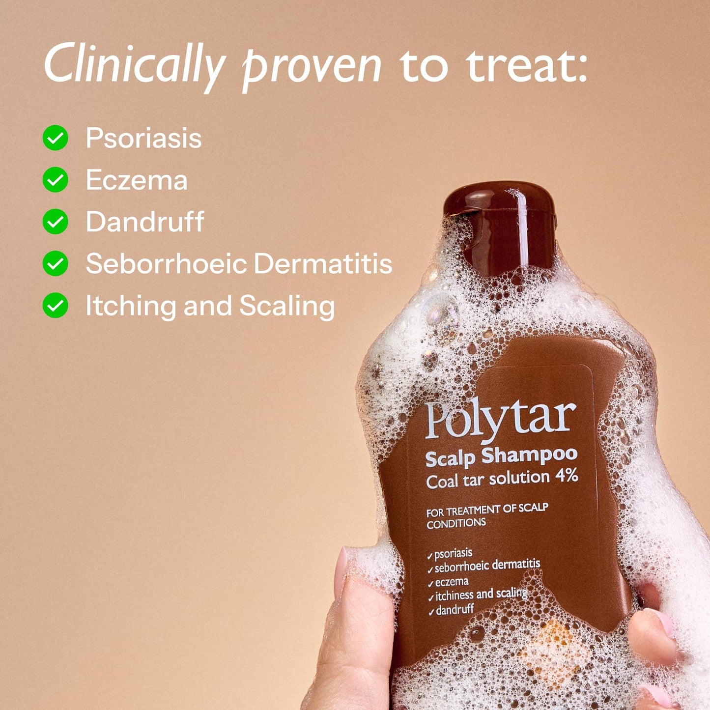 Polytar Scalp Shampoo, For Scalp Conditions, Reduces Itching, Inflammation and Scales, Shampoo Treats Psoriasis, Seborrhoeic Dermatitis, Eczema and Dandruff, Contains Coal Tar Solution, 1 x 150ml