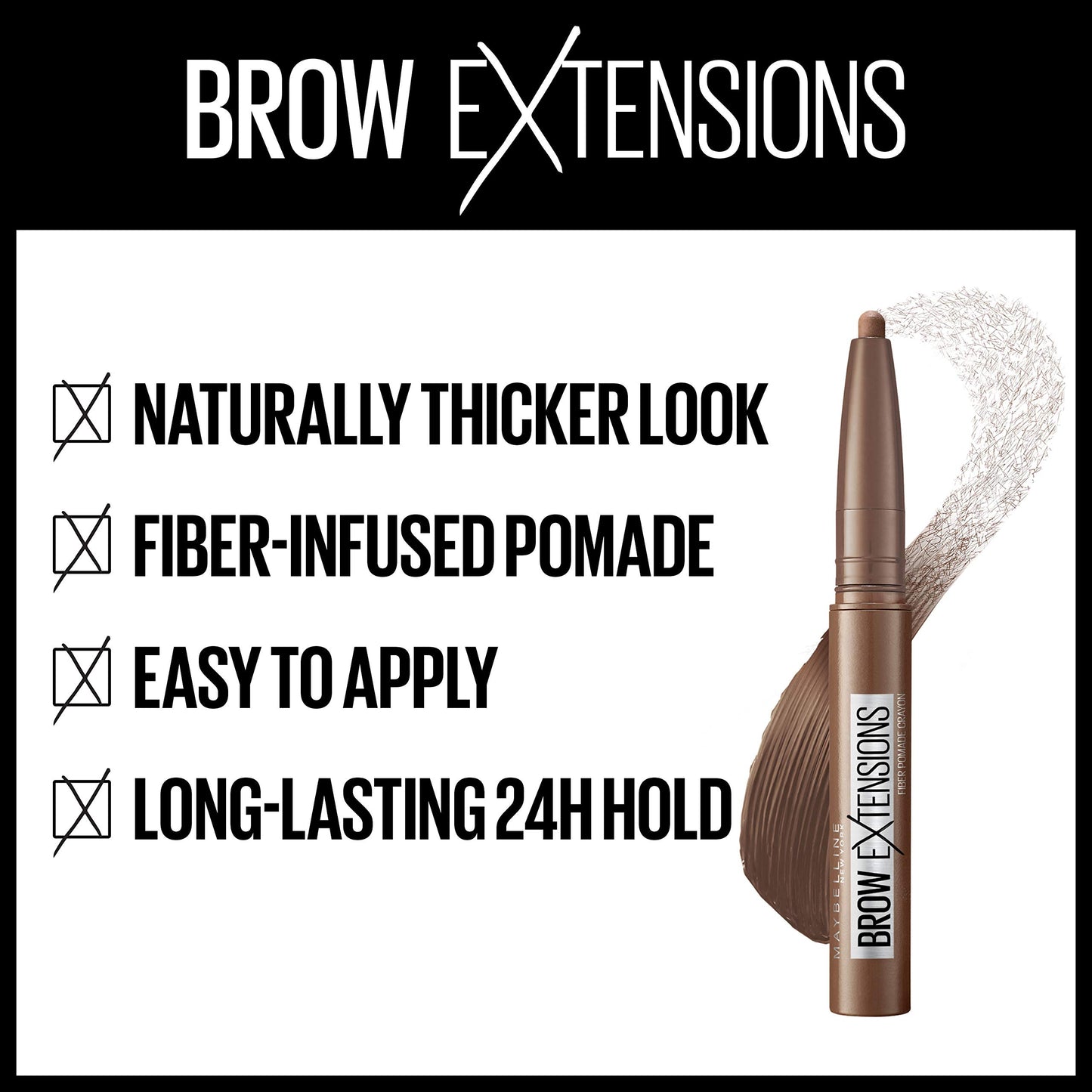 Maybelline New York Brow Extensions Eyebrow Pomade Crayon Defining Eyebrow, 02 Soft Brown