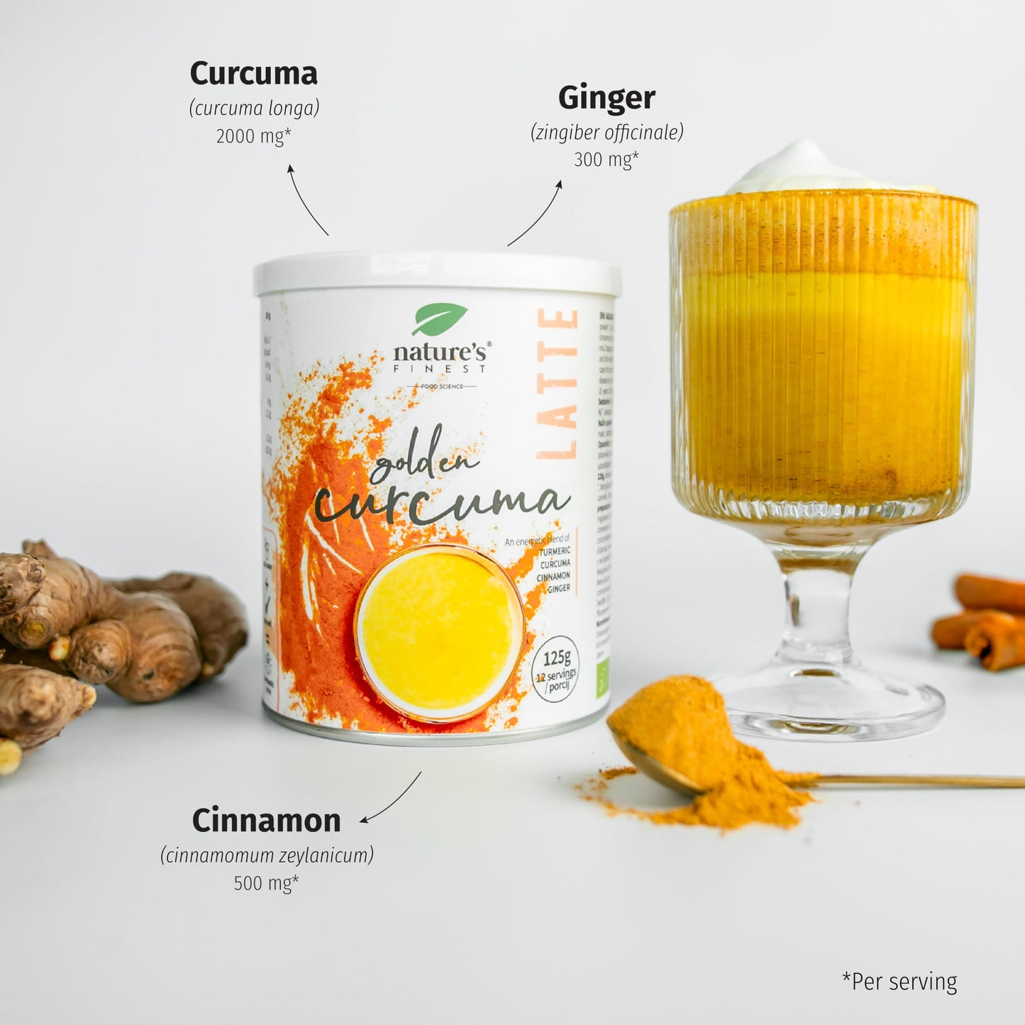 Nature's Finest by Nutrisslim Golden Curcuma Latte (125g), Delicious Turmeric Drink with Ginger and Cinnamon, Caffeine-Free, Vegan Latte Mix, 100% Organic Natural Ingredients