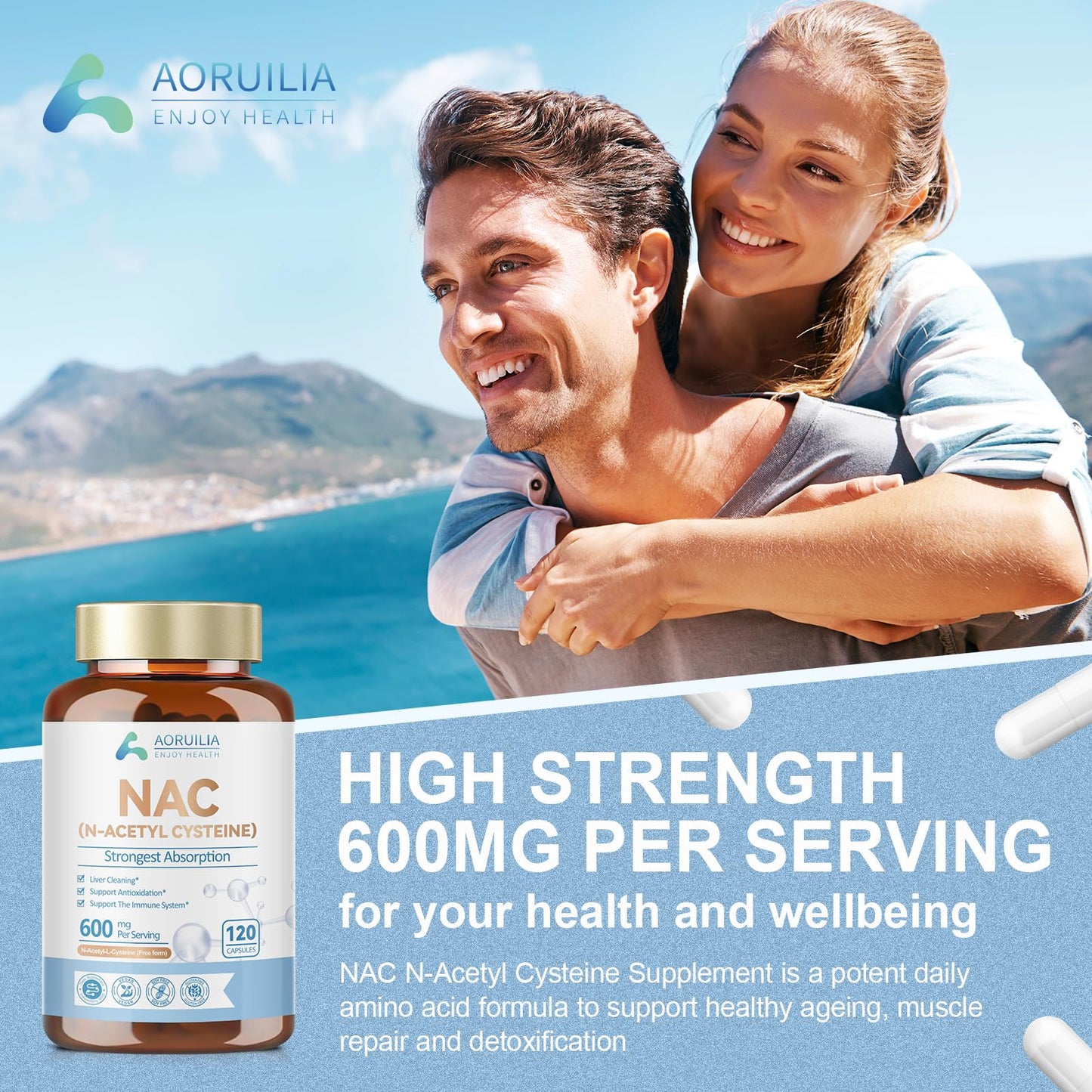 NAC Supplement, Pure N-Acetyl-Cysteine 600mg Ultra High Strength Bioavailability Amino Acid Free Form Formula, 120 Capsules (4 Month Supply)
