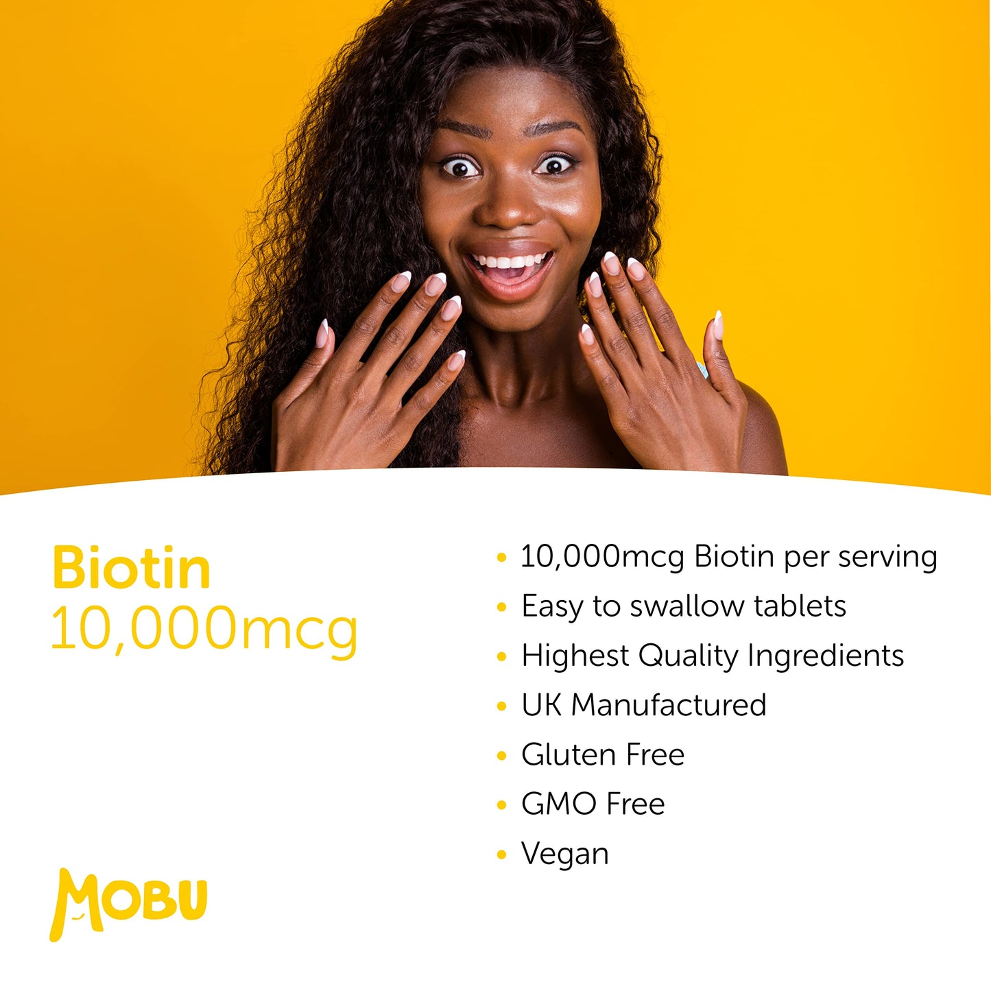 Biotin Tablets 10,000mcg |120 Tablets | Healthy Hair Growth Tablets | Hair, Skin & Nail Vitamin | Biotin Supplement | Vegan | GMP Approved | MOBU