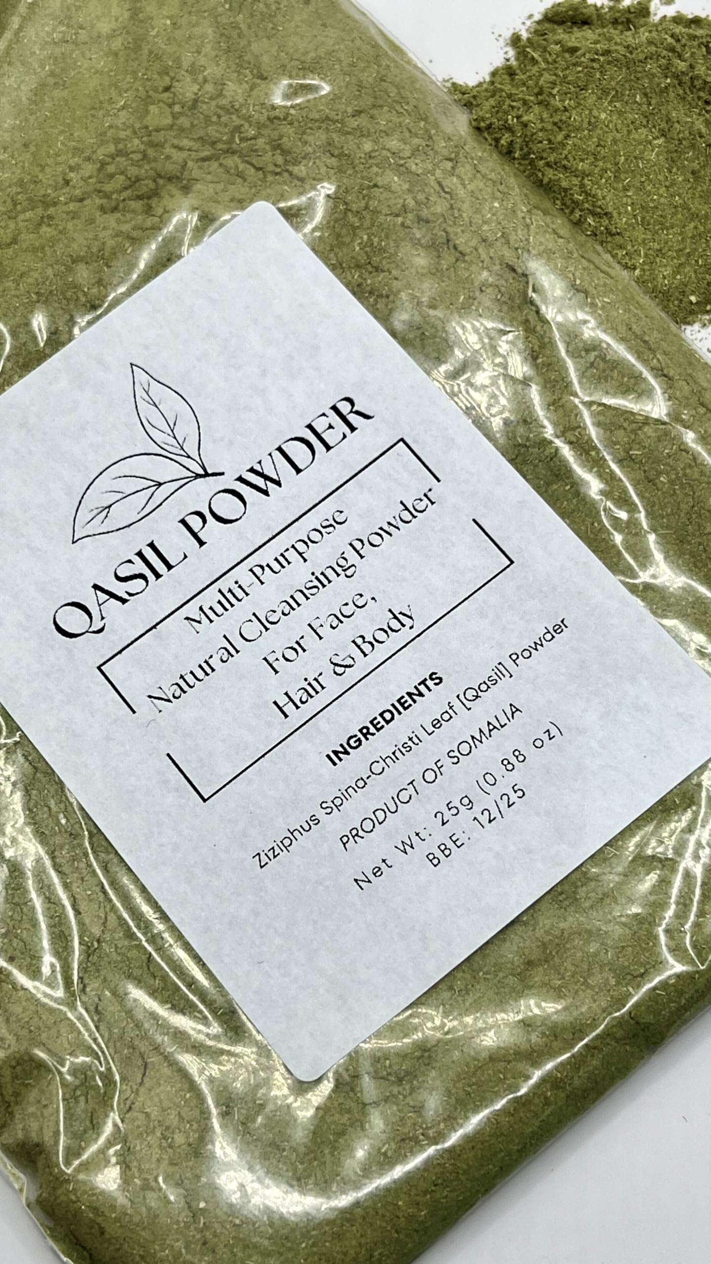25 g Qasil Powder Somalia Face Masks Beauty Secret for Skincare, Body, Hair,Scalp & Face Acne Clay Mask made from Organic Gob Tree Green Leaf (Ziziphus Jujube) Made in Somalia