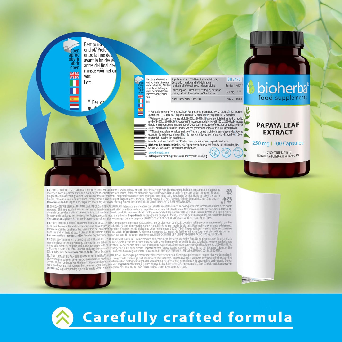 Papaya Leaf 200 mg - 200 Capsules by BIOHERBA | Natural Digestive Support & Immune Booster with Powerful Enzymes for Overall Wellness