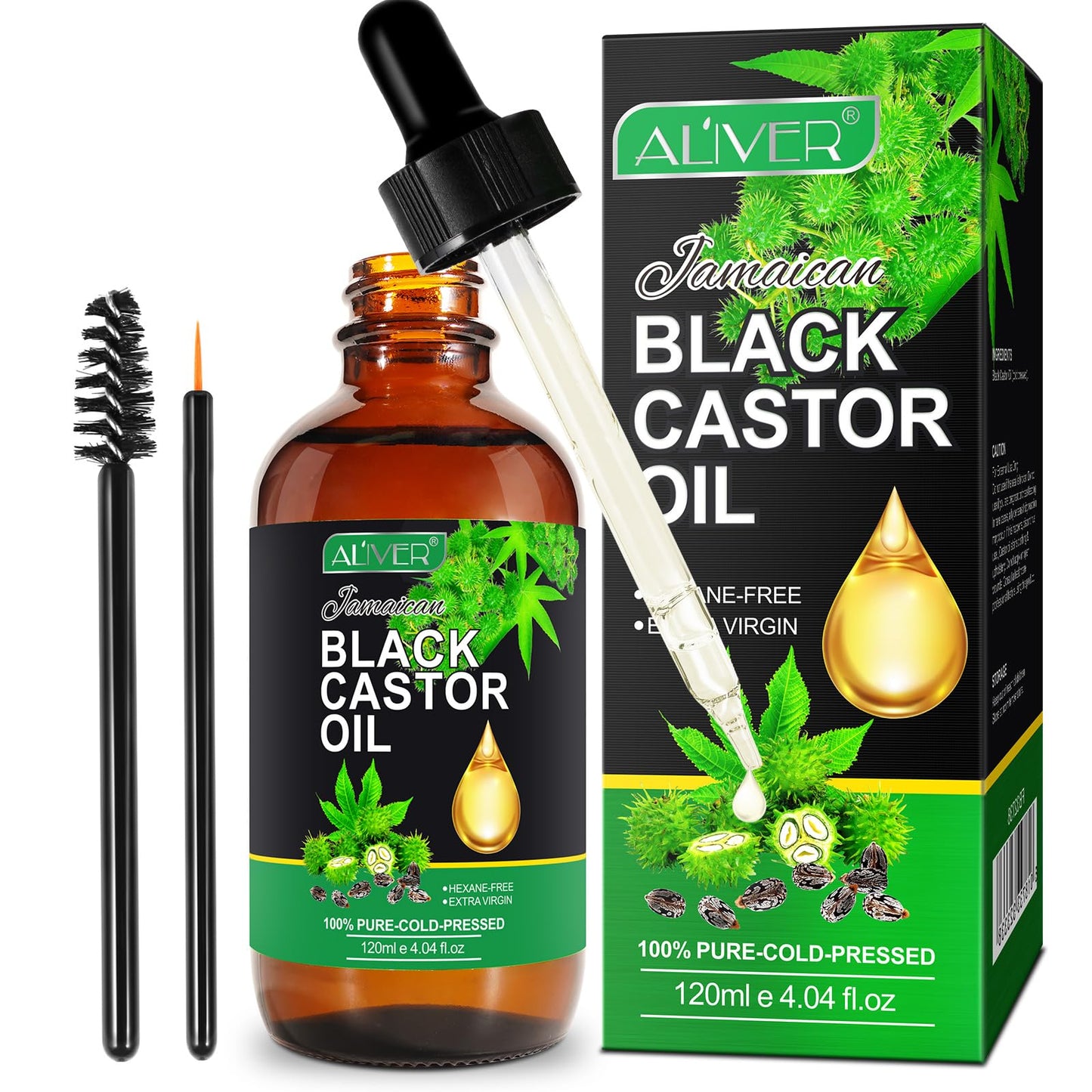 Jamaican Black Castor Oil,120ML Massage Oil for Aromatherapy, 100% Pure Natural Cold Pressed Organic Castor Oil, Stimulate Growth for Hair, Eyelashes,Eyebrows, Skin Moisturizer & Hair Oil and Body Oil