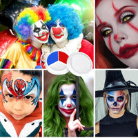 SHEBEEDO 2PCS 3 In 1 Face Body Paint Set, Red Blue White 3 Colors Face Paint Wheel and Stick for SFX Effects Makeup Face Painting Kit, Non Toxic Body Paint for Vampire Halloween Clown Football Fans
