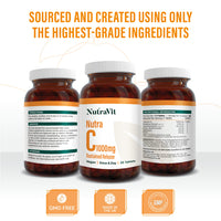 NUTRA C - Vitamin C 1000mg - 30 Tablets - Sustained Release Vegan Tablets - Gluten Free | Orange Flavoured - with Rosehip, Hesperidin & Acerola - Manufactured in a UK MHRA GMP Facility - NUTRAVIT