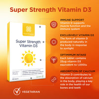 Healthspan Super Strength Vitamin D3 | Immune Health | Bone, Teeth & Muscle Health | Contains 1,000iu of Natural Source Vitamin D3 in Each Tablet | Vegetarian (60 Tablets)