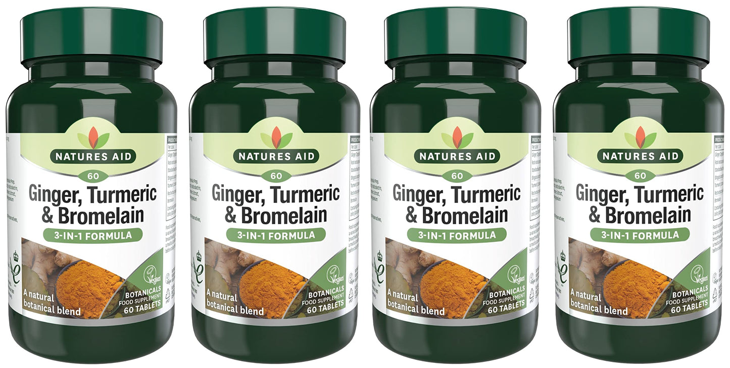Natures Aid Ginger, Turmeric & Bromelain 60 Tabs (Pack of 4)