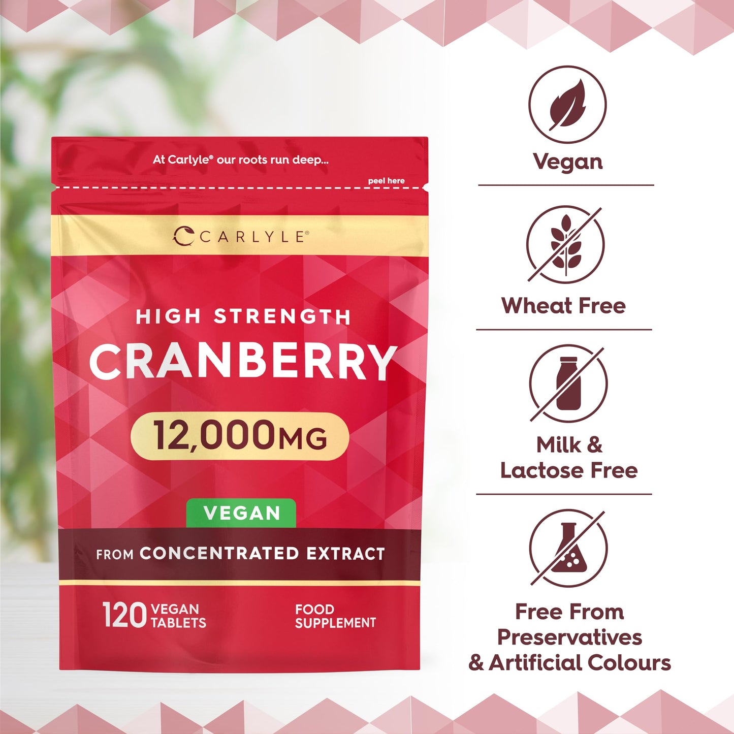 Cranberry Tablets 12,000mg | Supplements for Women | 120 Pills | Vegan | by Carlyle