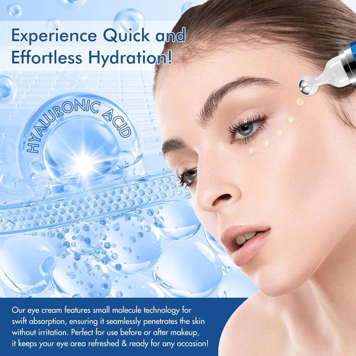 Generic Eye Serum for Dark Circles and Puffiness, Under Eye Serum with 5% Caffeine Anti Aging Smooths Fine Lines and Wrinkle Appearance, Eye Cream with 360° Eye Roller Massage Ball
