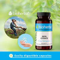 Iron Supplement High Strength - Iron Citrate 75 mg - 300 Capsules by BIOHERBA - Supports Red Blood Cell Production and Boosts Energy