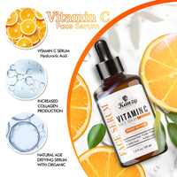 KANZY HAIR AND BEAUTY Kanzy Vitamin C Serum for Face with 20% Hyaluronic Acid Anti-Aging, Anti-Wrinkle, Dark circles & Fine Lines Facial Serum Boost Skin Collagen, Moisturizer for Skin 30ml