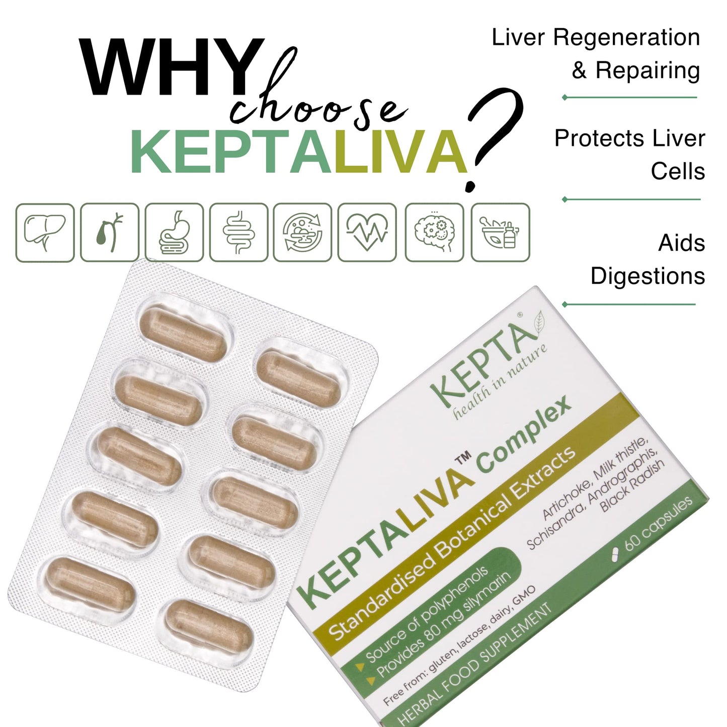 KEPTALIVA – Natural Liver Cleanse Detox & Repair, Gallbladder & Digestion Support, Milk Thistle (80 mg Silymarin), Artichoke, Schisandra, Andrographis, Black Radish, Bromelain, 1 Month Supply