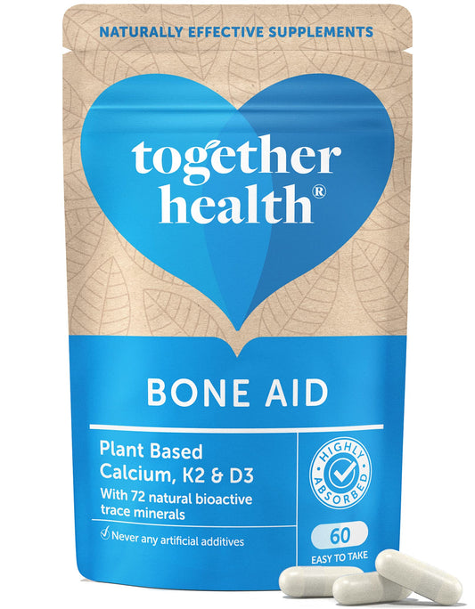 Bone Aid – Together Health – Plant-Based Calcium & Vitamins K2 & D3 – Vegan Friendly – Made in The UK – Pack of 6-360 Vegecaps