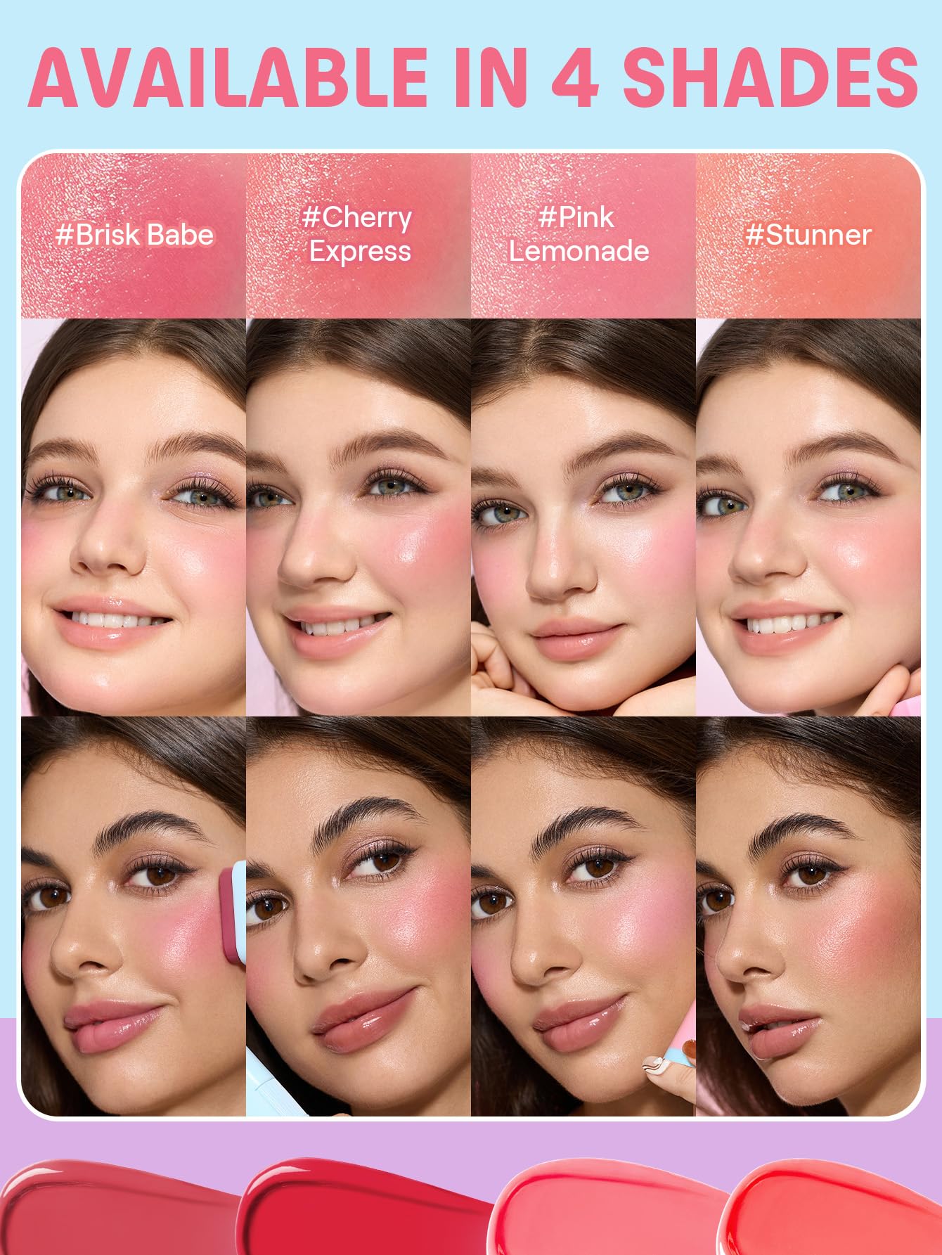 SHEGLAM Glass Glow Blush Stick Cream for Cheek and Lip, Waterproof Hydrating Tinted Solid Moisturizer Blendable Natural Grow Nude Face Blush Makeup-Cherry Express