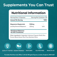 Purolabs Magnesium Bisglycinate 250mg | High Absorption | Energy, Sleep & Muscle Support | Gentle on Stomach | Vegan, Non-GMO, Allergen-Free | 60 Capsules | Made in UK