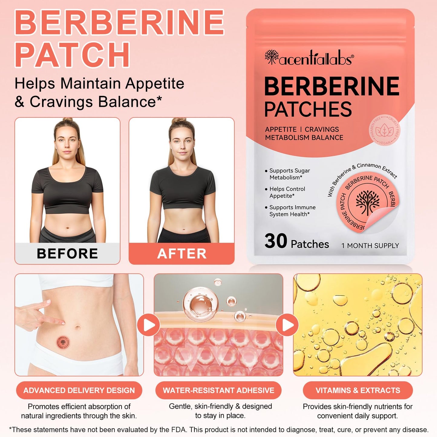 Datival Berberine Patches, Botanical Formula with Berberine, Chromium, 8-Hour Steady Release for Healthy Shape, 30 Patches