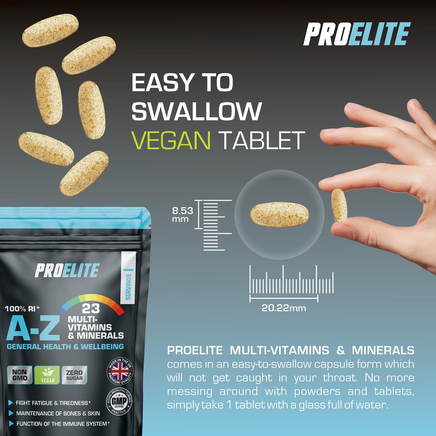 Multivitamins & Minerals - 365 Vegan Tablets - One a Day 100% RDA - 23 Essential Vitamins & Minerals in A-Z Multivitamin Tablet - Made in The UK by PROELITE