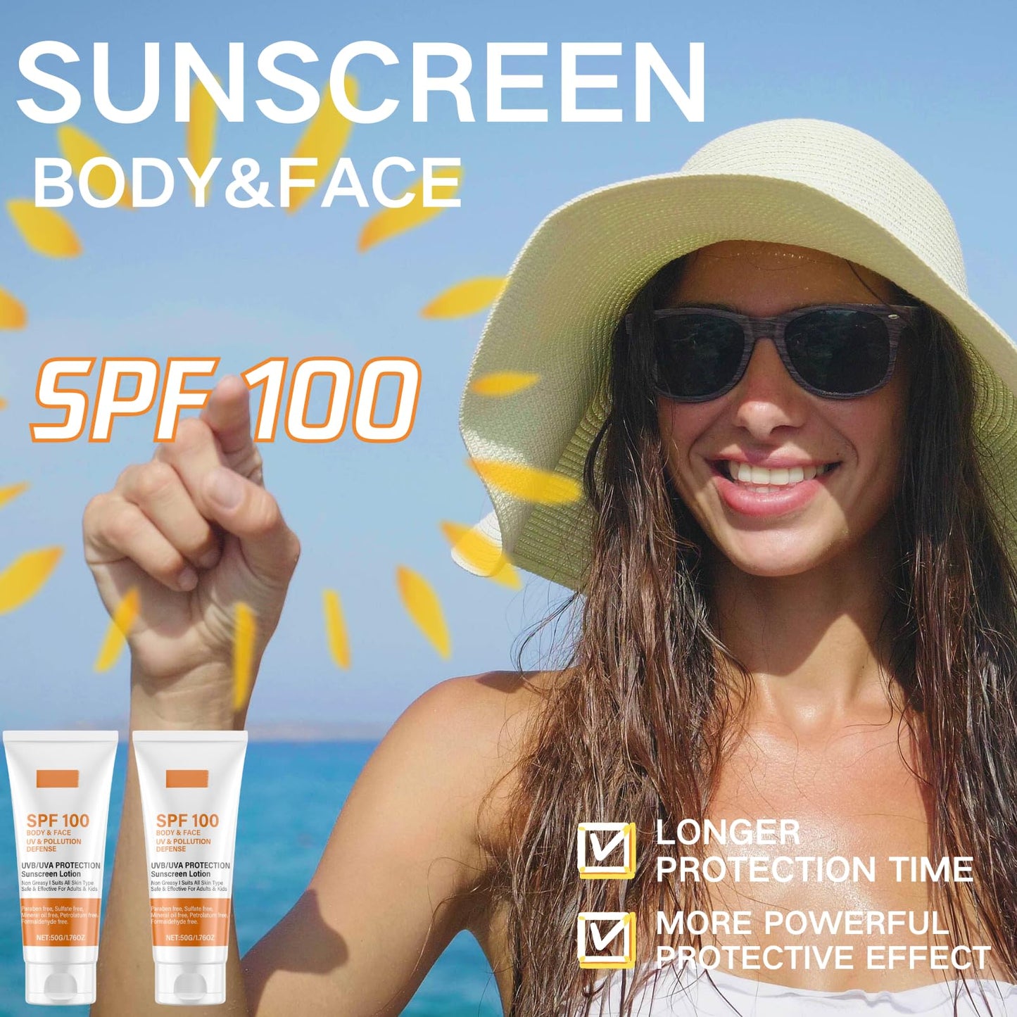 ISBEAUSOLS 2pcs Sunscreen Spf 100 - Face Sunscreen - Waterproof Spf 100 Moisturiser for Body Care - UVB/UVA Protection Sun Cream Spf 100- Factor 50 Face Cream anti Wrinkle Prevent Sunburn&Tanin