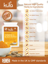Kula Nutrition Turmeric Supplements with Black Pepper High Strength 1580mg - 90 Vegan Turmeric and Black Pepper Capsules - Tumeric and Ginger Joint Care Supplements with Curcumin, Anti Inflammatory Tablets