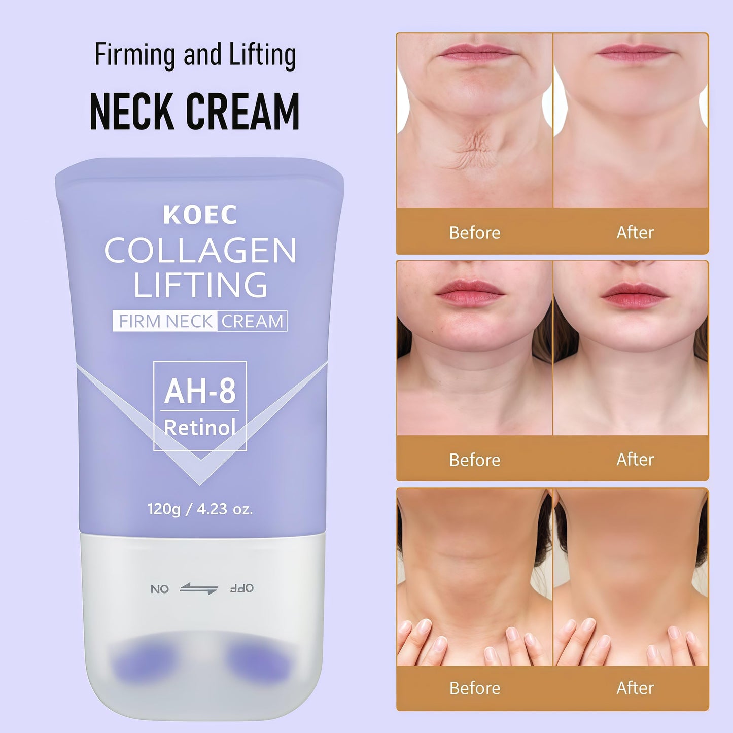 ANGEL SILK Collagen AH-8 Firming Neck Cream, Retinol Tightening & Lifting Neck Cream Contain Hexapeptide with Double Roller Massage, Reduce Wrinkles Fine Lines, Firm And Lift Sagging Skin 1pc