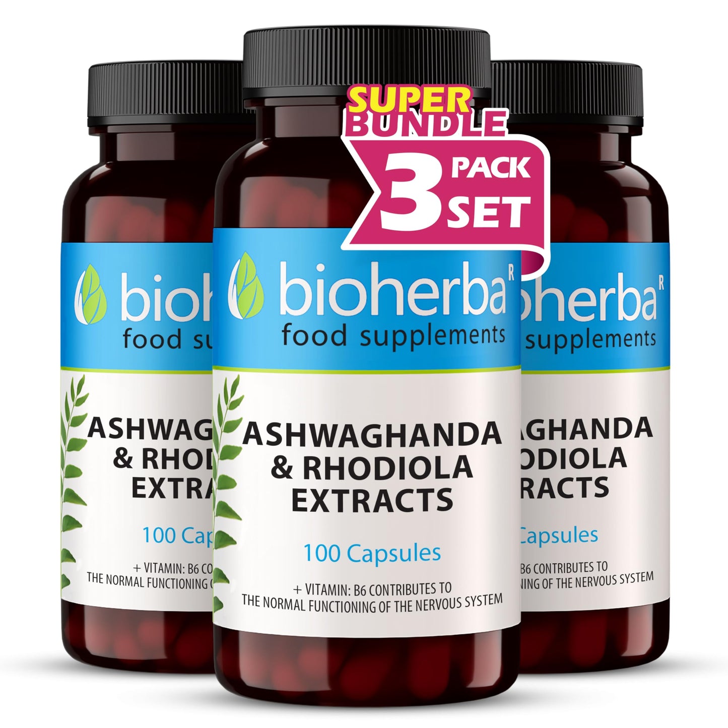 Ashwagandha Rhodiola Supplement by BIOHERBA - 100 High-Potency Capsules for Stress Relief and Sleep Support for Adults