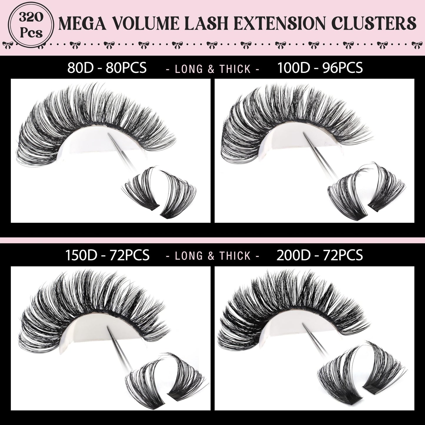 Goddvenus Eyelashes Cluster Lashes 14-20mm Thick Fluffy Individual Eyelashes 80D-200D Volume Lashes Individual Cluster Dramatic Russian Eyelash Clusters D Curl DIY Eyelash Extensions 320pcs