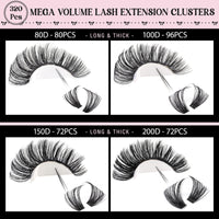 Goddvenus Eyelashes Cluster Lashes 14-20mm Thick Fluffy Individual Eyelashes 80D-200D Volume Lashes Individual Cluster Dramatic Russian Eyelash Clusters D Curl DIY Eyelash Extensions 320pcs