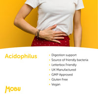 MOBU - Acidophilus Lactobacillus 50mg Probiotic - 500 Million CFU - Supports Healthy Gut Microbiome and Digestion System - Reduce Bloating - UK Made - GMP Approved - 120 Tablets
