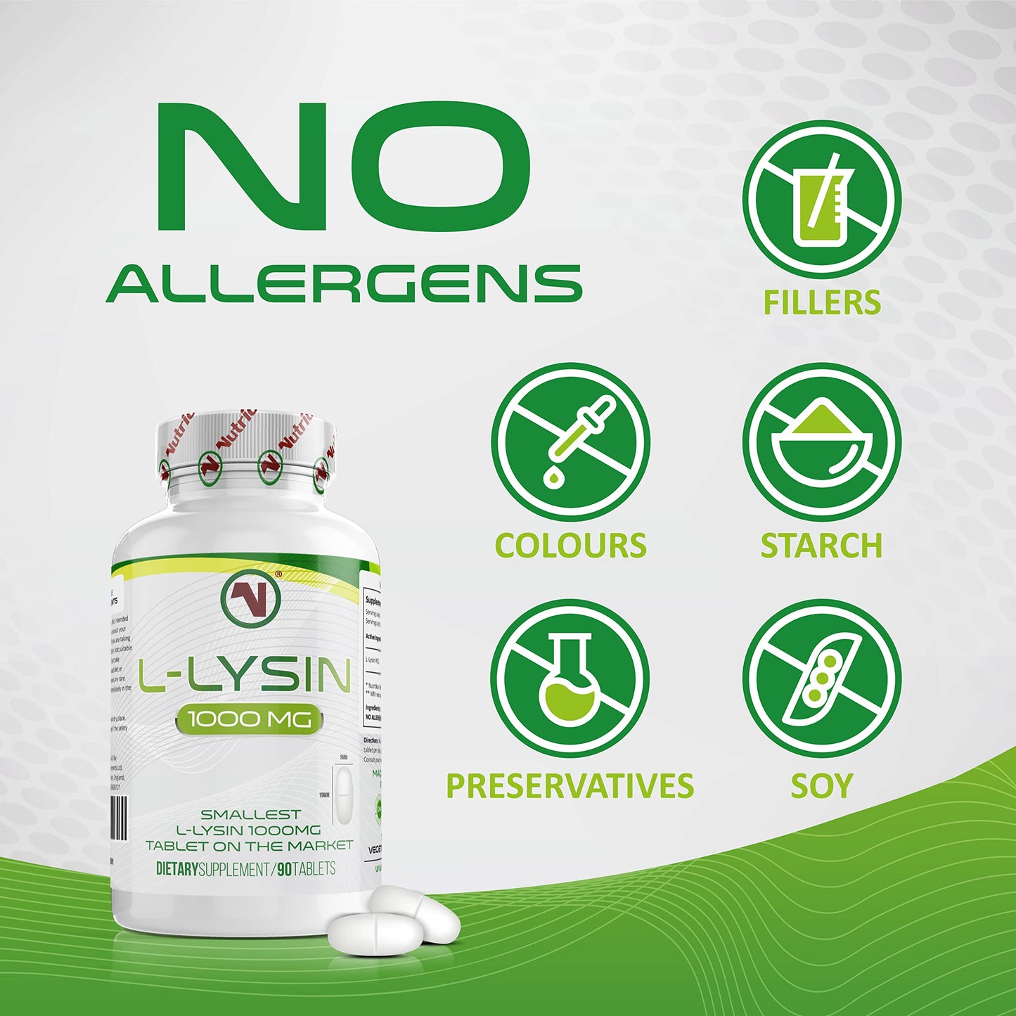 L-Lysine x 90 1000mg Tablets | Smallest 19mm Formula | Easier to Swallow and Quicker to Absorb - Suitable for Vegetarian and Vegan. (90)