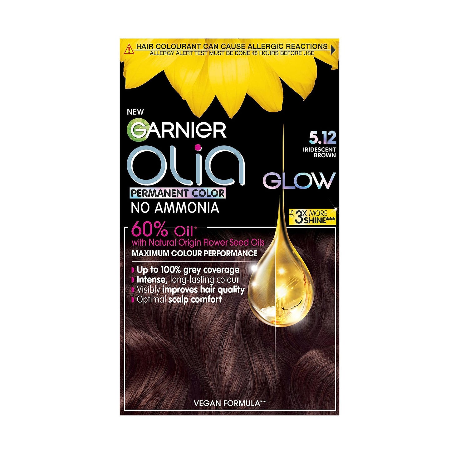 Garnier Olia Permanent Hair Dye, Visibly Improved Hair Quality, 3X More Shine, No Ammonia and 60 percentage Oil Powered Formula, 5.12 Iridescent Brown, 1 Count (Pack of 1)