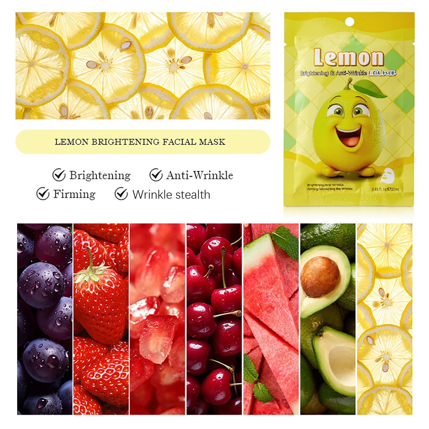 AuraAnge 7 PCS Face Mask Set - Moisturizing & Smoothing Fruit Face Masks - Improve Dullness & Luminous Skin - All Skin Types