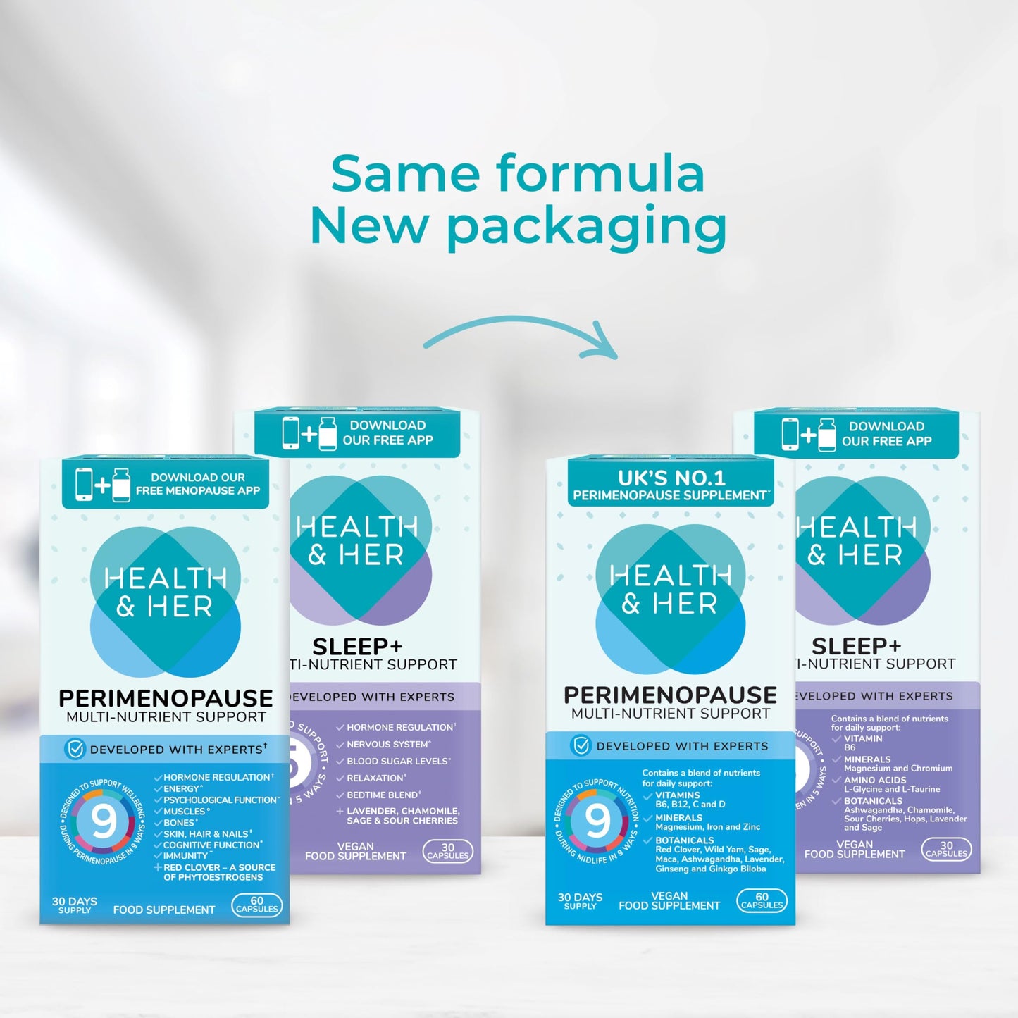 Health and Her Health & Her Perimenopause Supplements for Women - Day & Night Bundle - Wellbeing for The Early Stage of Menopause - 1 Month Supply Vegan & Gluten Free