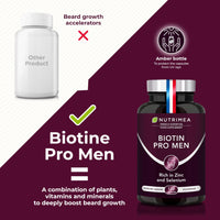 Laboratoires Nutrimea Organic Beard & Hair Growth Complex - with Biotin, Selenium, Zinc & Pumpkin Seeds - Against Hair Loss and Baldness - Promotes Beard Growth - Nutrimea - Made in France