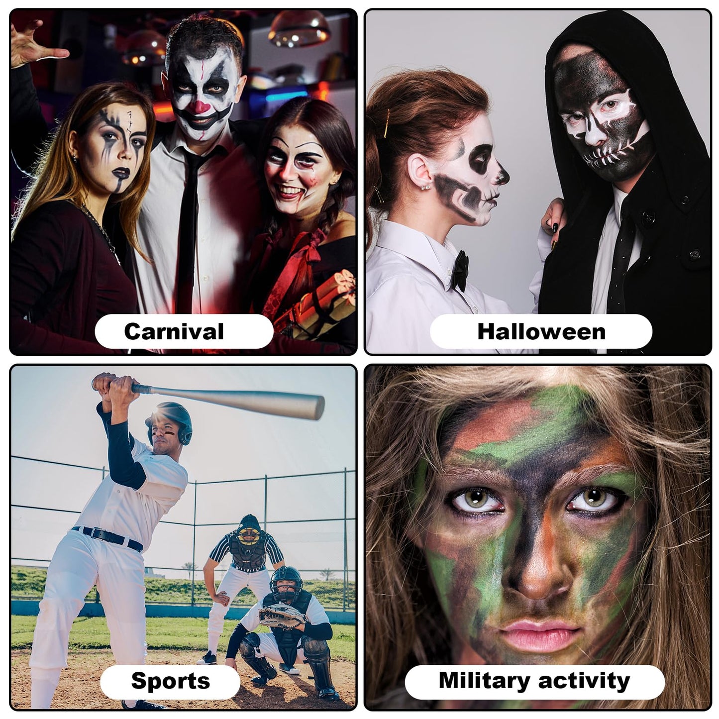 Aomig Black Face Paint Stick, Eye Face Body Paint Stick Colors Tube Waterproof Face Paint For Sports Baseball Softball Football Athletes Halloween Game Cosplay Costume Party Makeup Stick