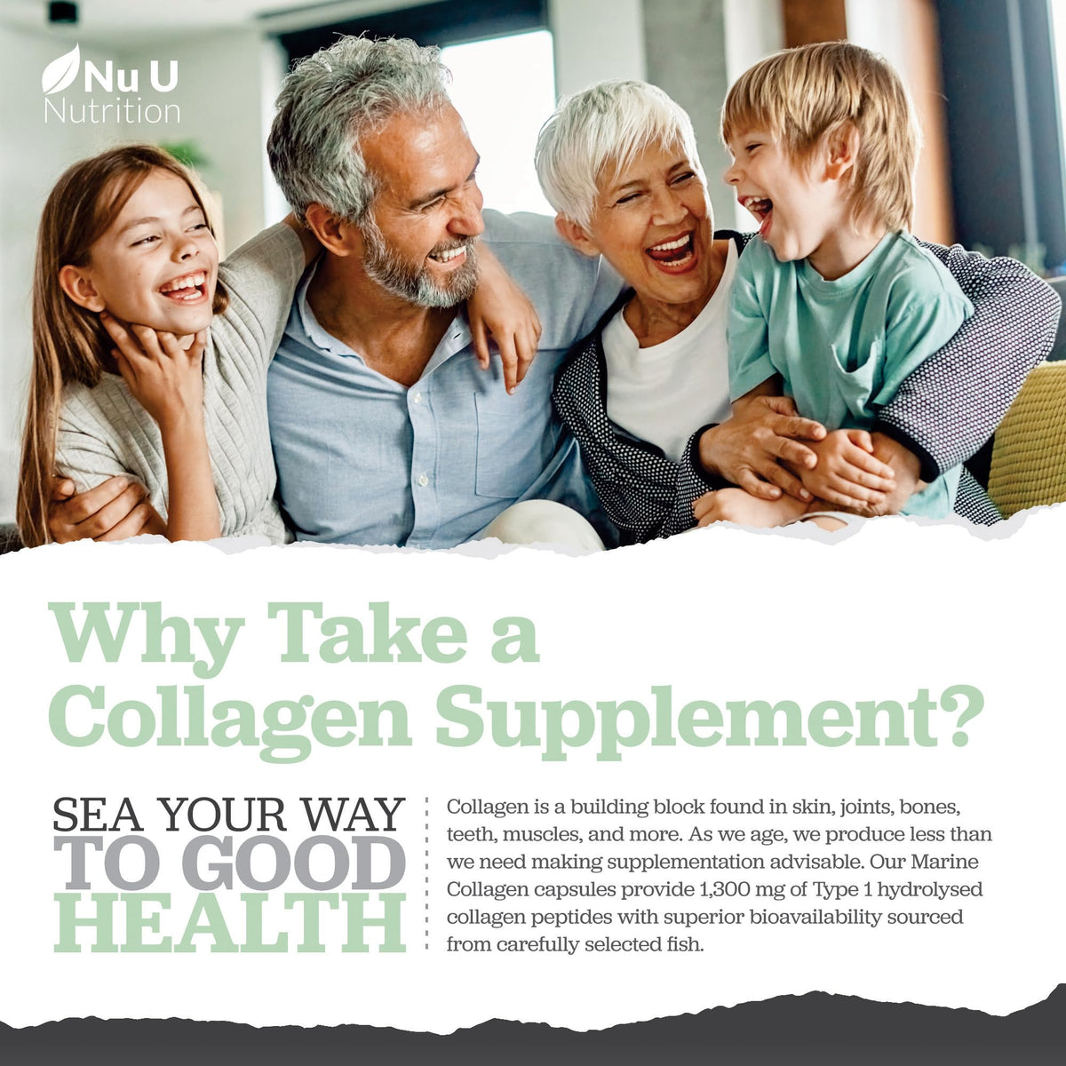 Marine Collagen with Hyaluronic Acid, Vitamin C - 90 Hydrolyzed Capsules (not Tablets) - Premium High Strength Collagen Supplements for Women & Men - Type 1 Marine Collagen - Nu U Nutrition