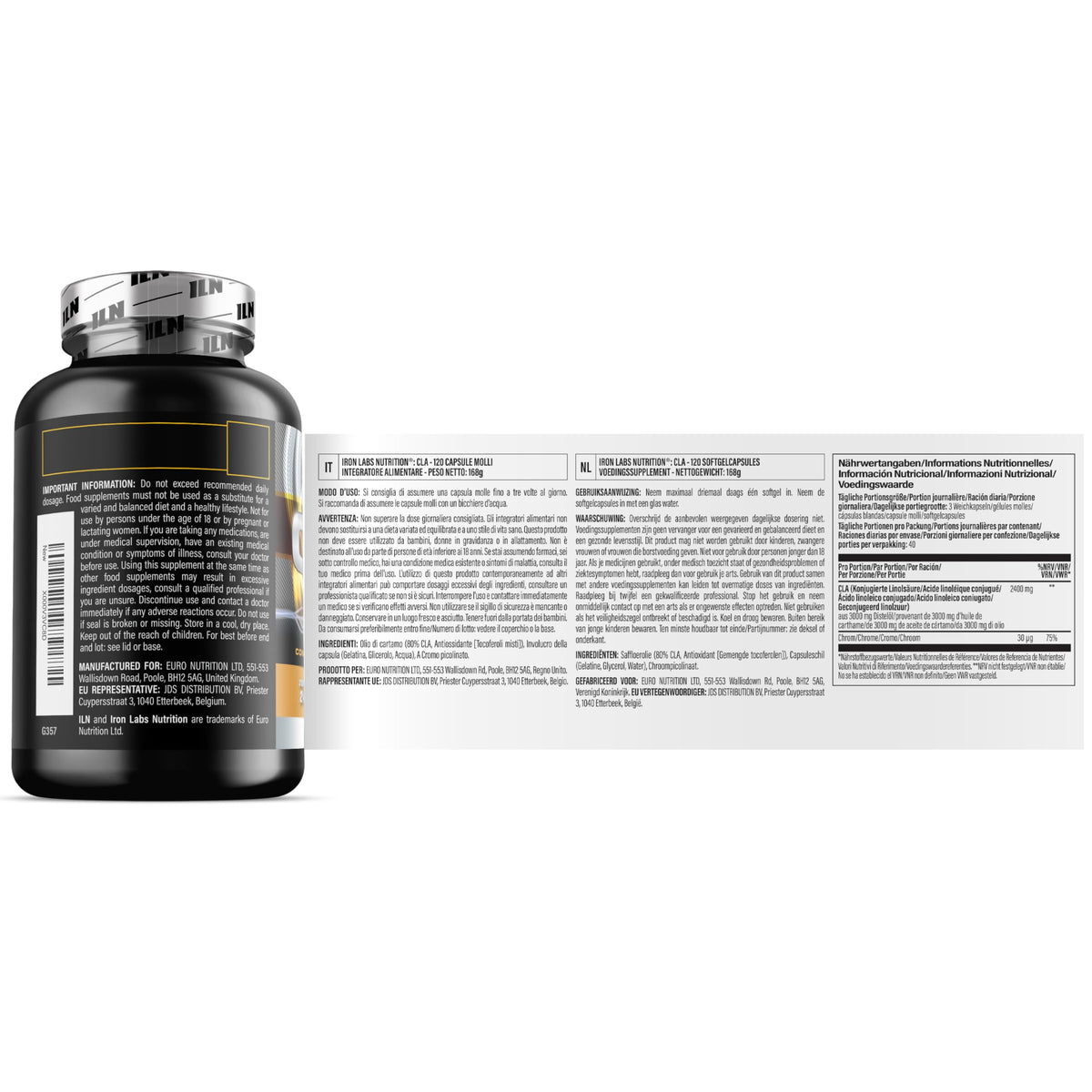 Iron Labs Nutrition CLA Supplement High Strength for Metabolism – 3000mg per Serving with 80% Active Isomers for 2400mg Active CLA Tablets – Suitable for Men and Women (120 Softgel Capsules)