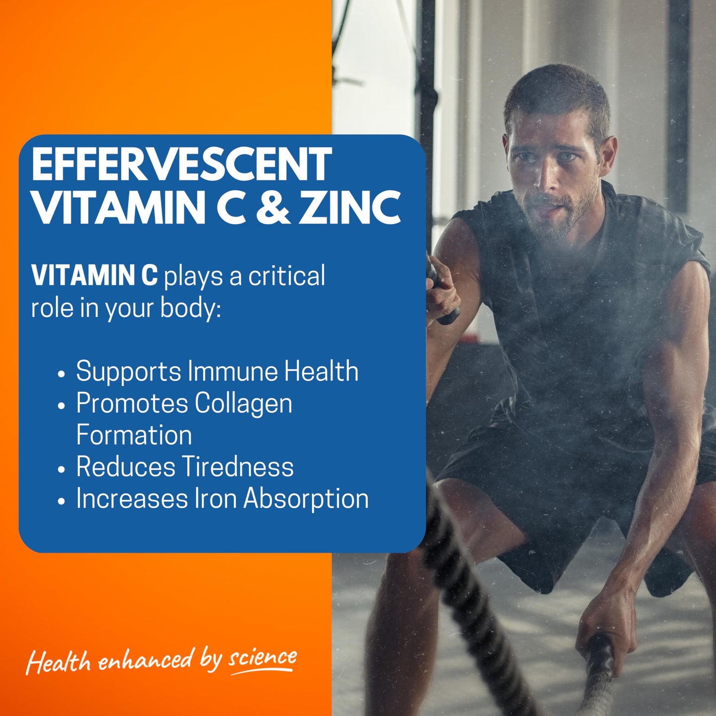 Effervescent Vitamin C 1000mg with Zinc 15mg, 20 Orange Flavoured Tablets, High Strength, Immune Support, Essential for Collagen Formation, Vegan, Made by Northumbria Health