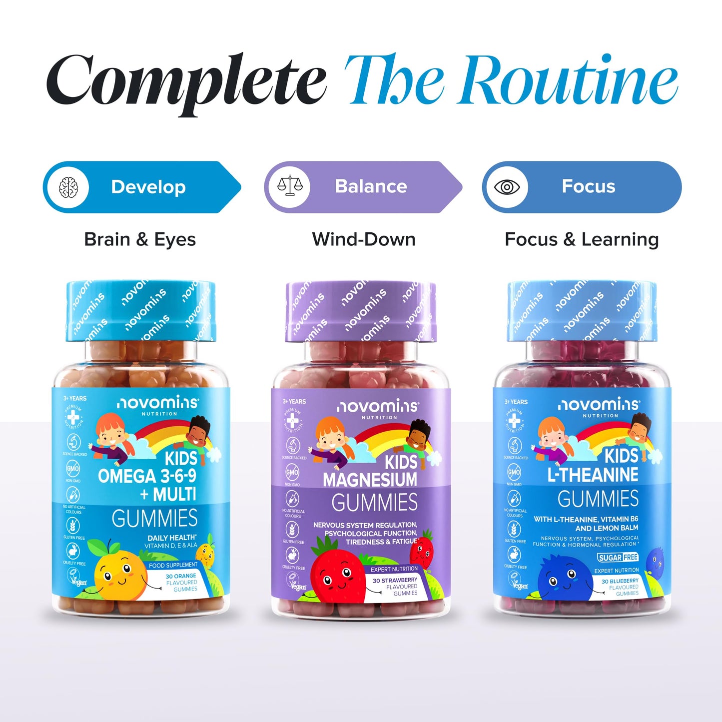 novomins Omega 3 6 9 for Children – with Vitamin D, E, and Perilla Oil 50 mg – Children's Vitamins – Vegan Alternative to Fish Oil – Gluten Free – Omega 3-30 Gummy Bears – Orange Flavour – Novomins