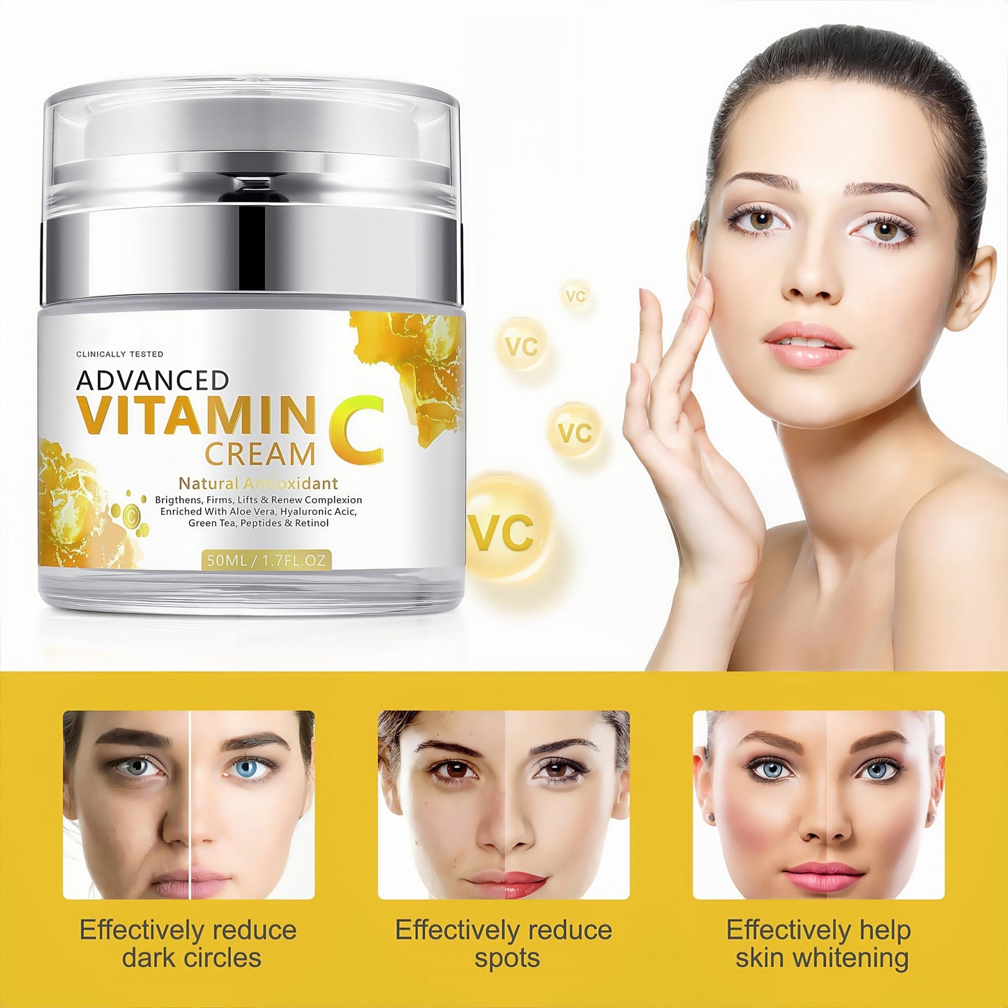 AurolaGlow Vitamin C Cream with Hyaluronic Acid & Vitamin E–Anti Aging Day & Night Face Moisturiser for Women & Men,Hydrate & Plump &Whitening.Even Skin Tone, Boost Collagen, Reduce Fine Lines for Skin Care