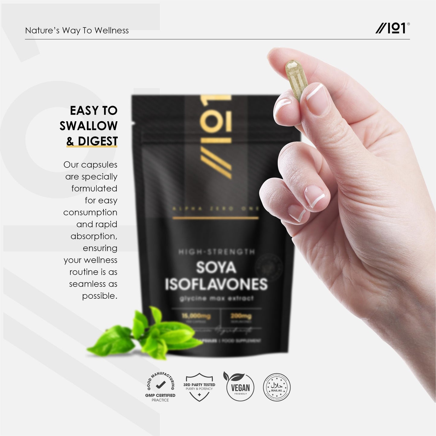SOYA Isoflavones Extract 15,000mg – High Strength 40% Isoflavones – 90 Vegan Capsules – High Strength Glycine Max Extract –3 Months Supply – by Alpha01