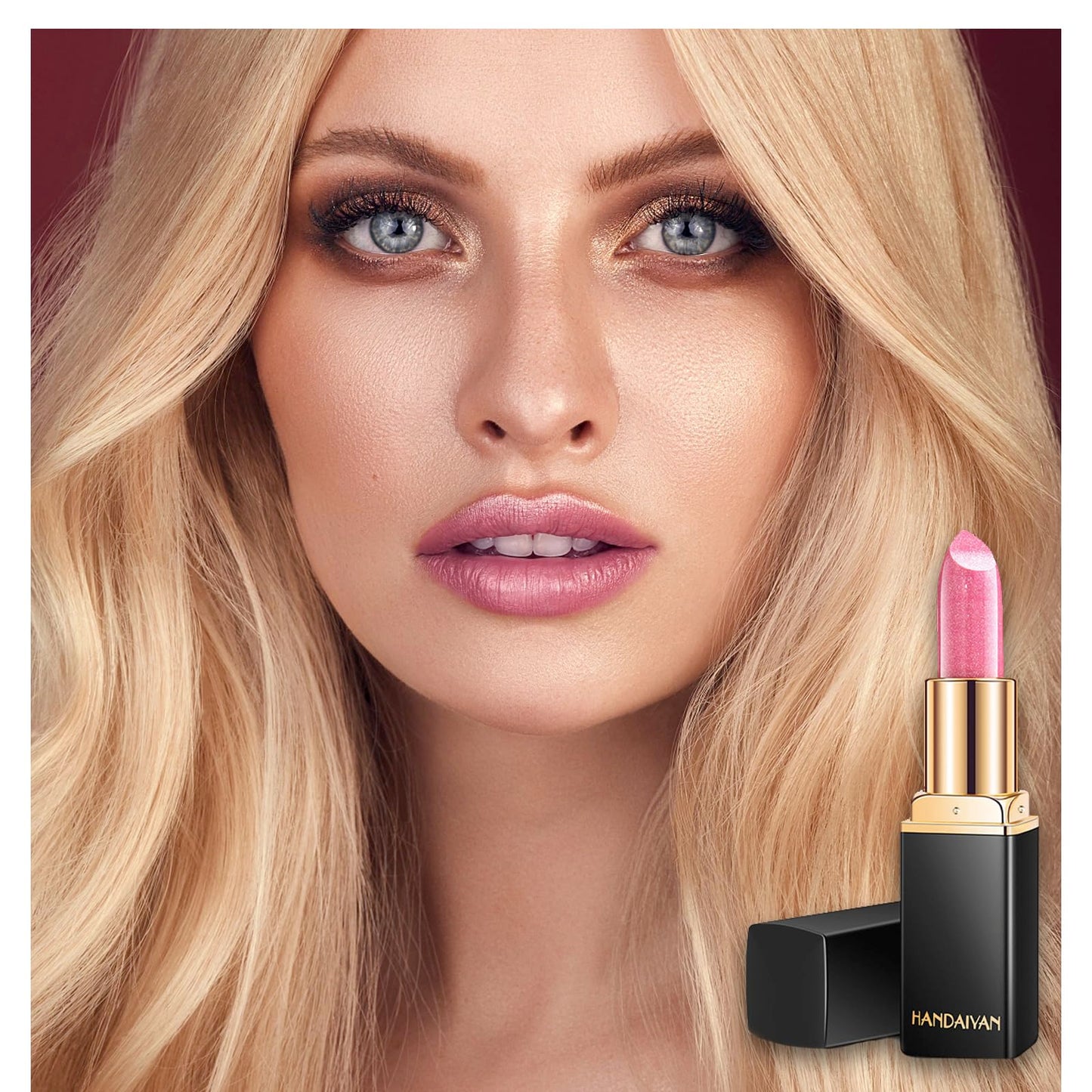 HAORQEE Pink Lipstick, Glitter Metallic Shimmer Lipsticks, Colour Changing Long Lasting Non-stick Cup Bright Pink Moisturizing Waterproof Sparkle Gift for Women Girls