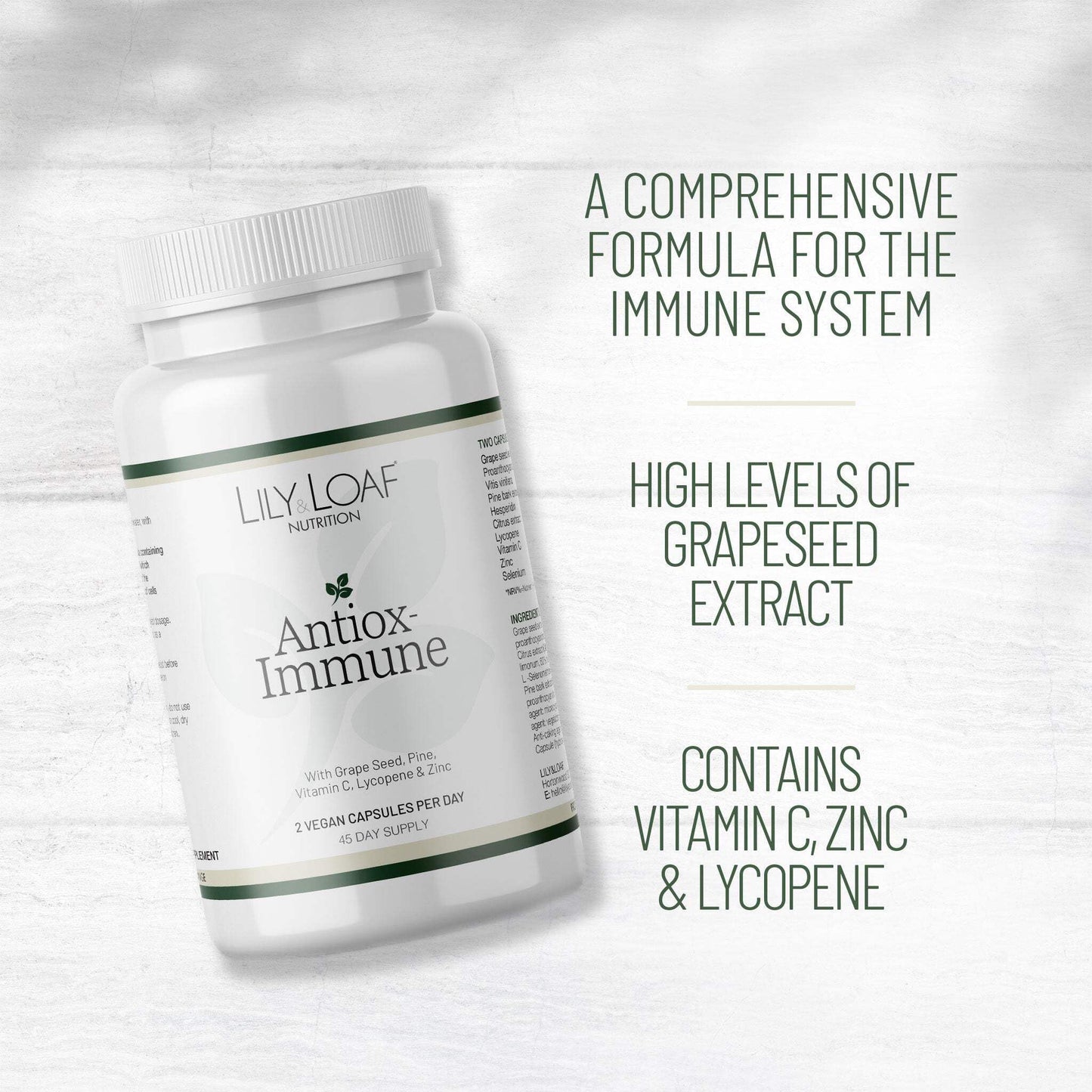 LILY & LOAF Lily & Loaf Antiox-Immune Capsules – Antioxidant Supplement with Grape Seed Extract, Vitamin C, Zinc & Selenium, 90 Vegan Capsules
