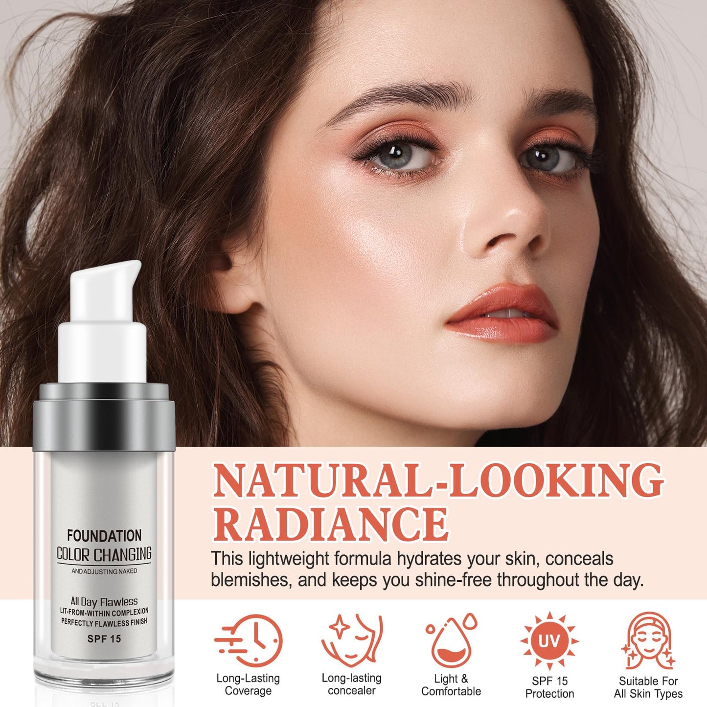 Generic 2 Pack Color Changing Foundation, Liquid Foundation For Aging Skin, Face Cover Concealer Foundation, Long-lasting Moisturizing for Natural Nude Base, Makes Skin Tone Smooth and Even - 30ml